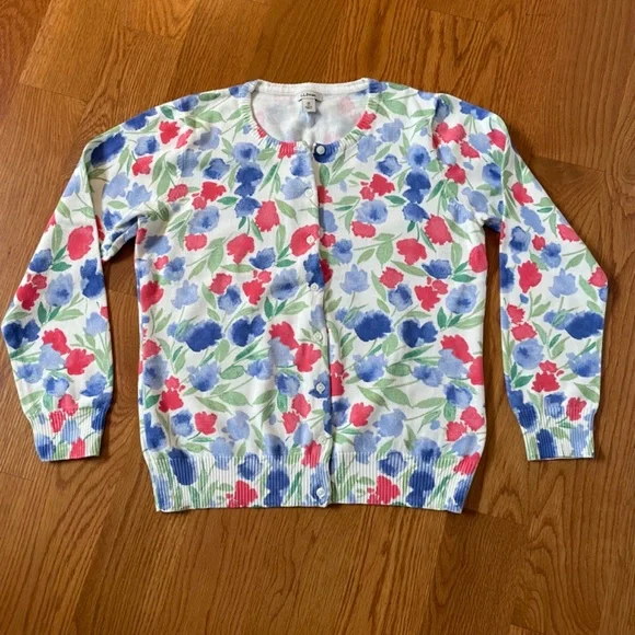 LL Bean Red and Blue Cotton Cardigan, Size M - Picture 3 of 10